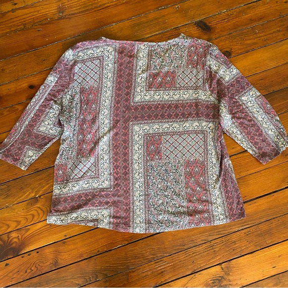 Multiples Crewneck Patchwork Pattern 3/4 Sleeve Top Size 2X - Picture 4 of 9